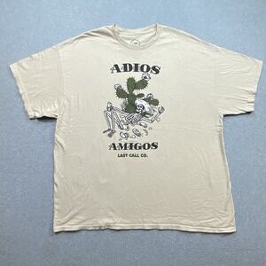 Tan T-Shirt Sz 2XL Graphic Adios Amigos Skeleton Cactus Mexican Theme Drinking